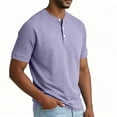 thumbnail image 2 of Fengqque Mens Henley Shirts Short Sleeve Casual Summer Basic T-Shirts 3 Button Solid Collarless Shirts for Work Purple XL(XL), 2 of 6