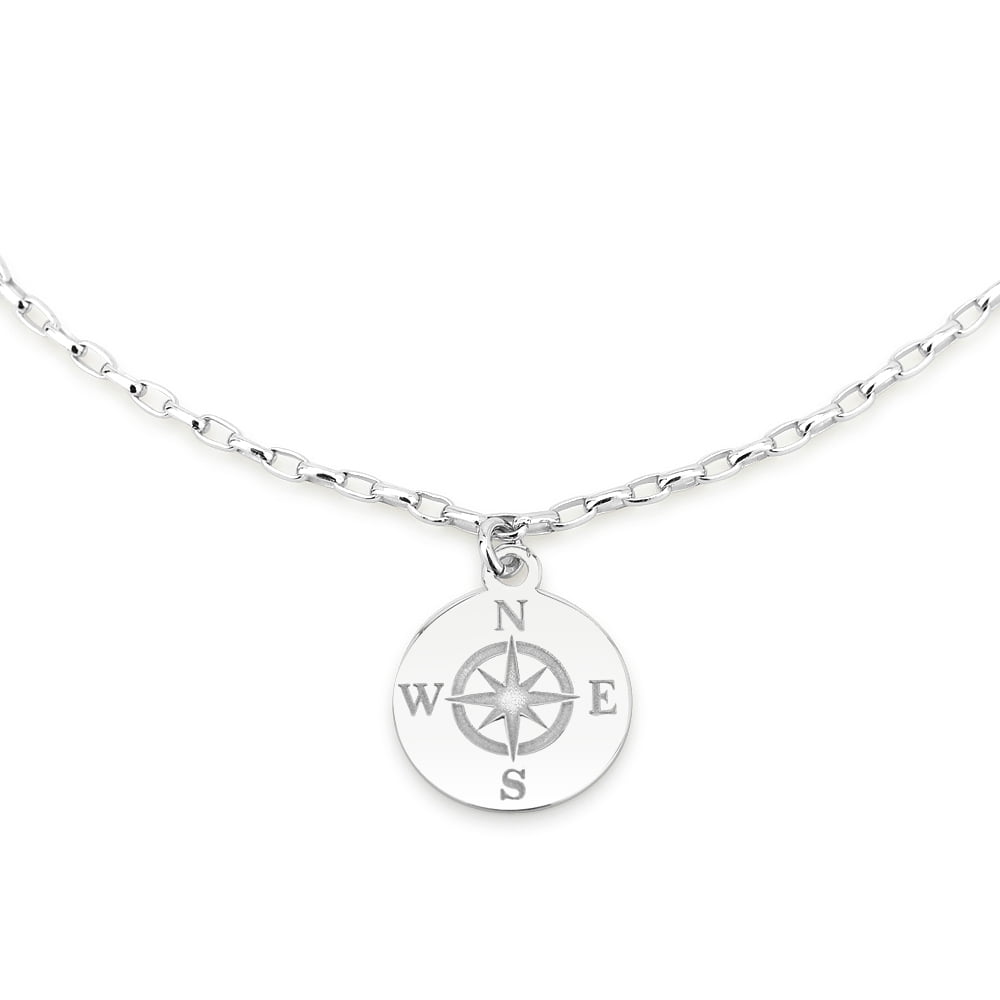 Vanbelle Sterling Silver Jewelry Dangling Compass Anklet with Rhodium Plating for Women