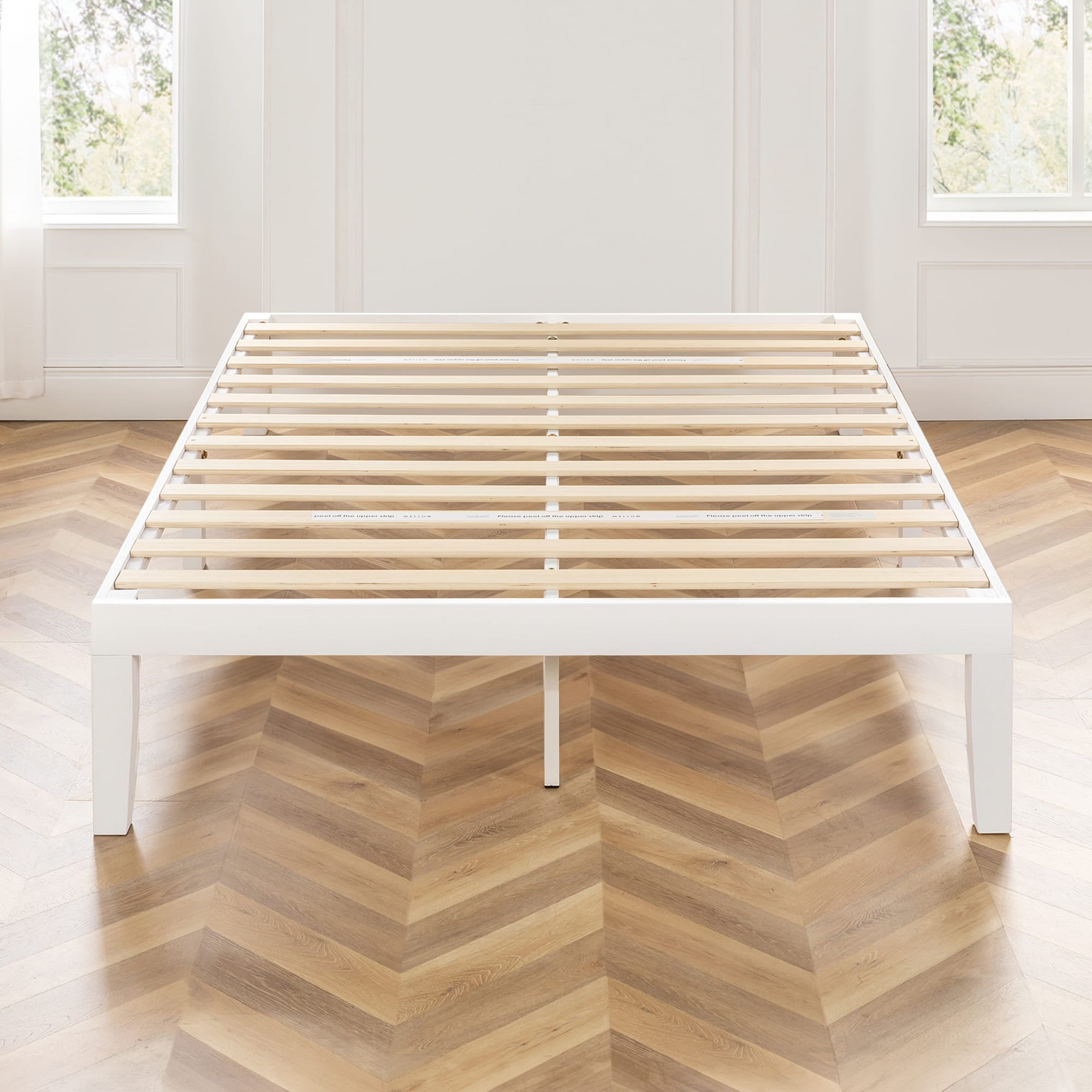Mellow Naturalista Classic 16" Solid Wood Platform Bed with Wooden Slats, White, King
