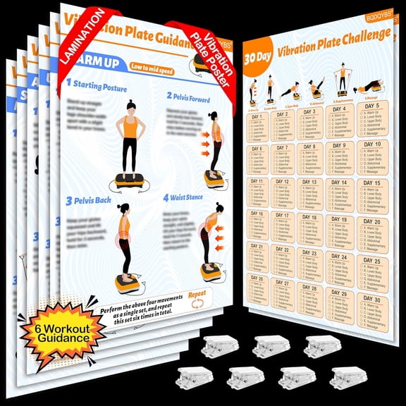 Vibtion Plate Exercise Machine Poster - 6 Workout Guiance & 2 Pcs Planner, Comprehensive Whole Boy Wave Vibting Workout Chart