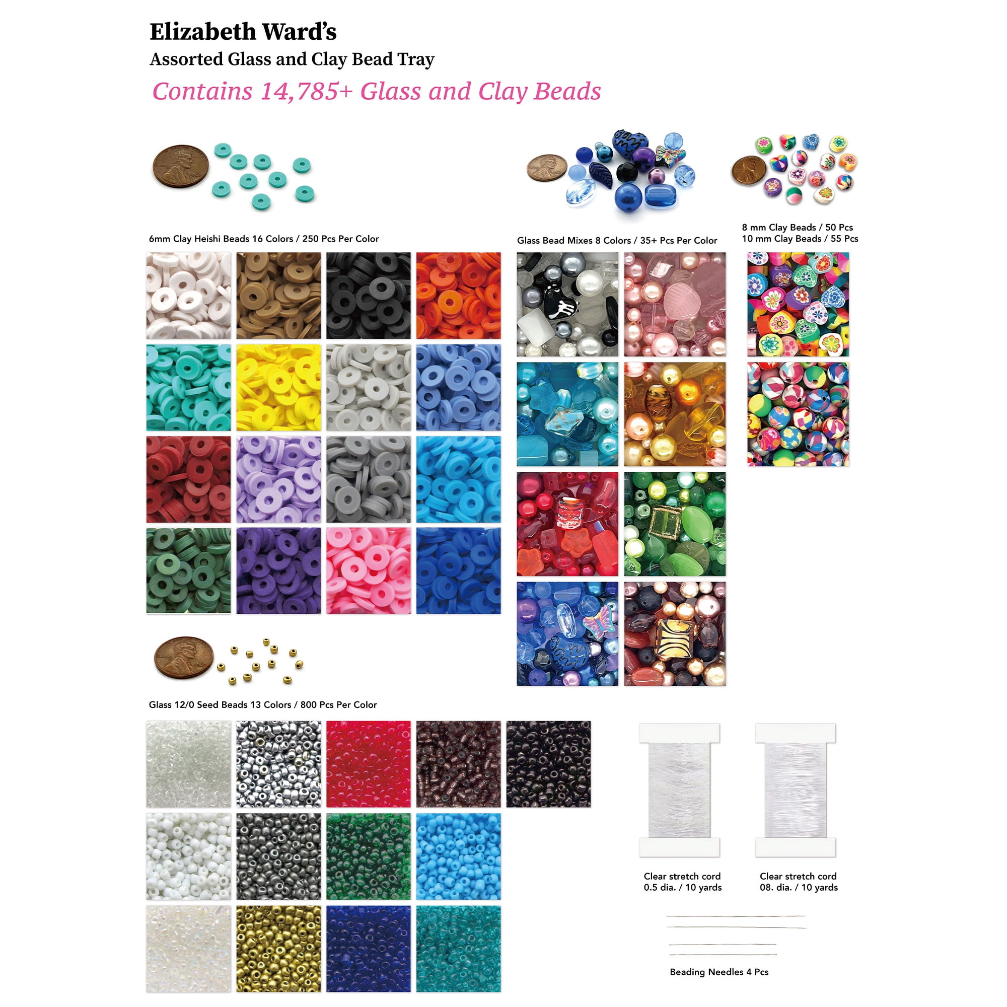 Darice Plastic Elizabeth Ward's Assorted Bead Tray 13.75-inch x 10.5-inch x  2-inch : : Home & Kitchen