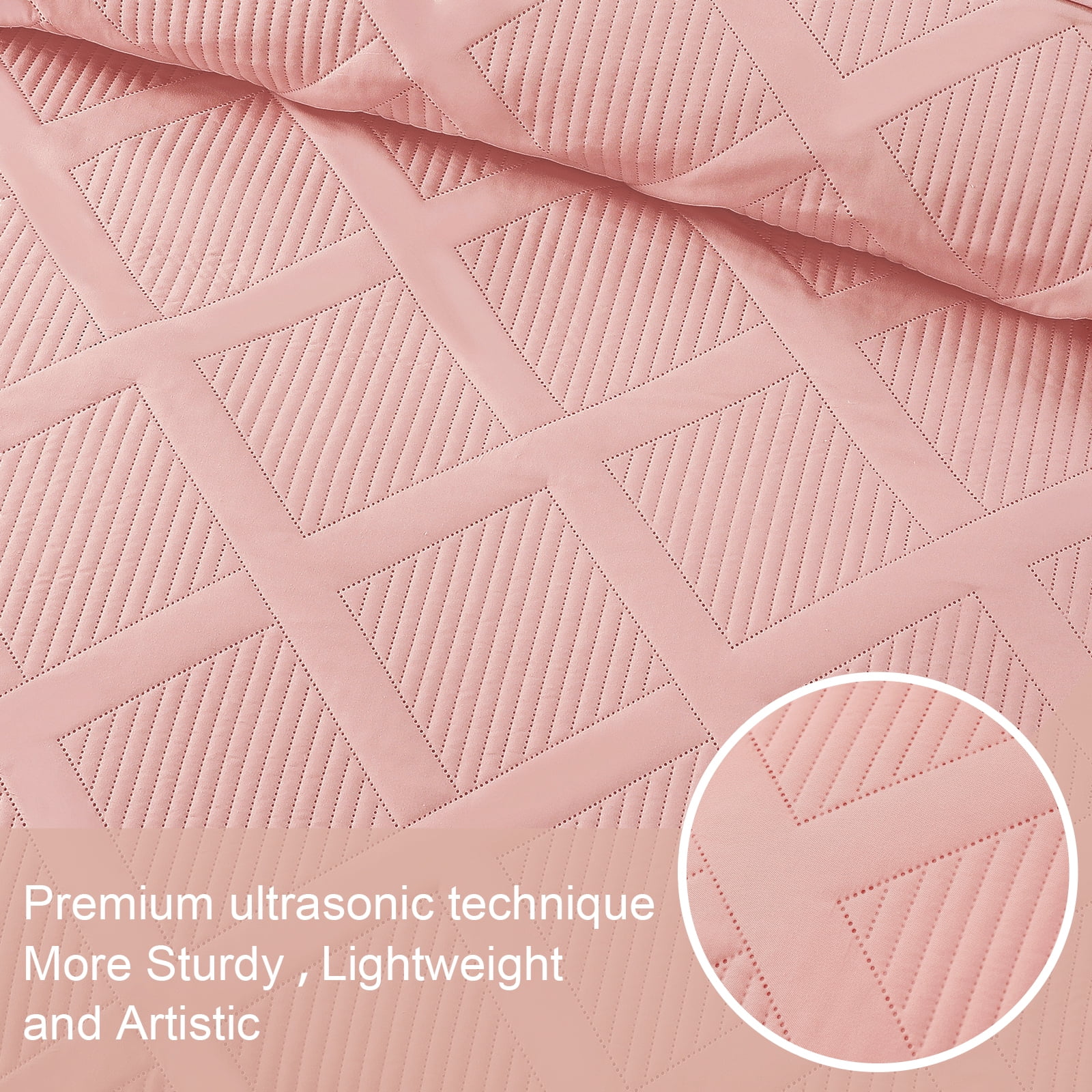 Exclusivo Mezcla Ultrasonic Twin Quilt Set, 2-Piece Lightweight Bedspreads Modern Striped Coverlet, Blush Pink