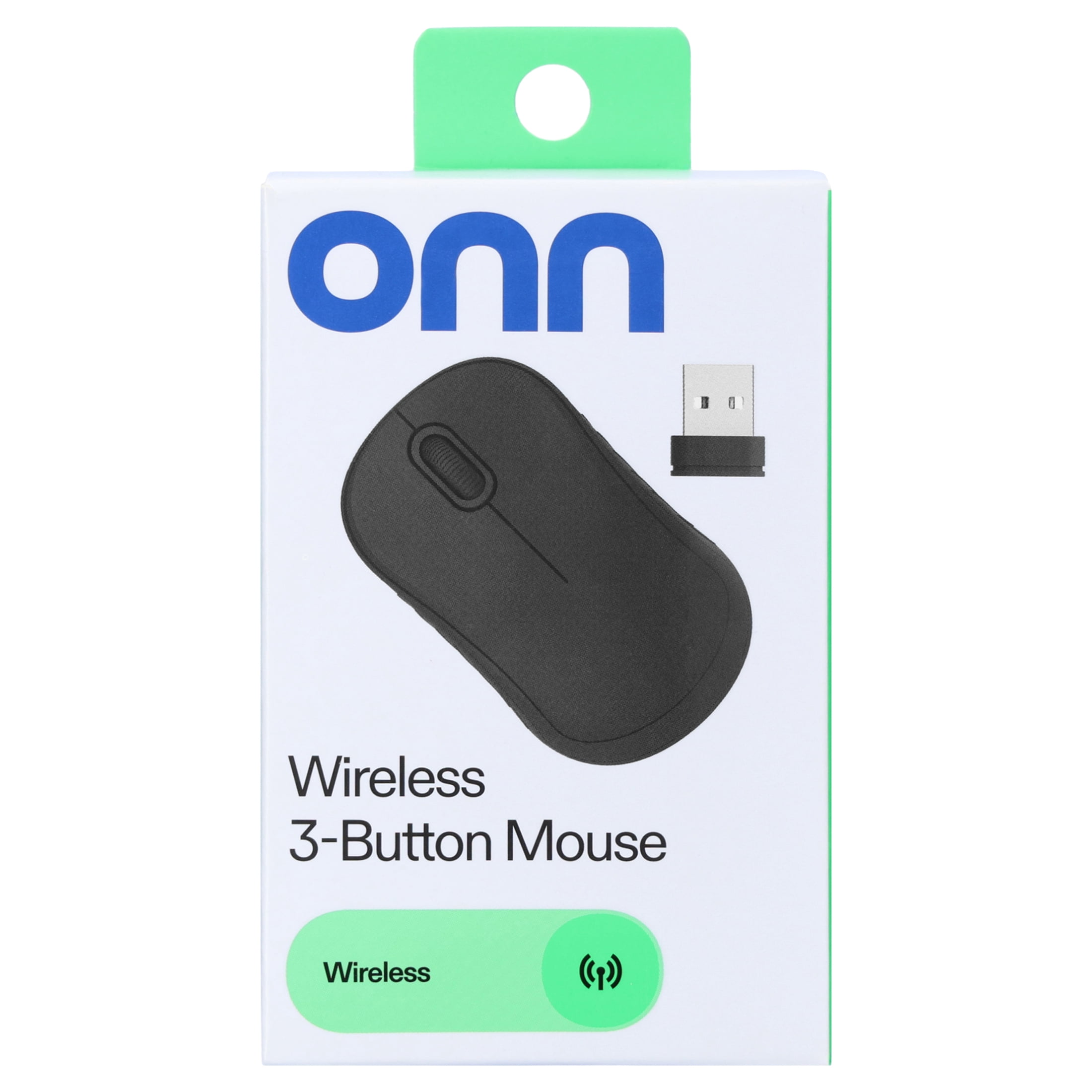 onn Wireless 3-Button Mouse with 2.4 GHz USB Nano Receiver, Gray Stone Finish