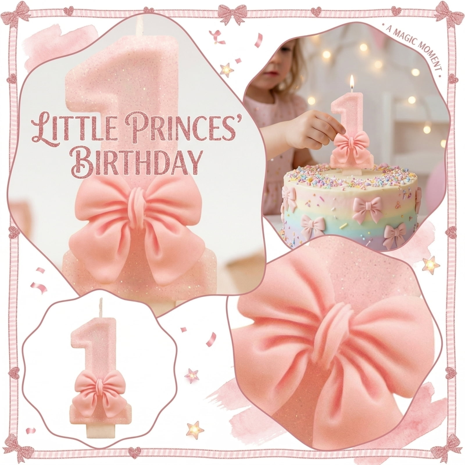 Number 1 Pink Bow Birthday Candle for Student Girl 1St Birthday Glitter First Birthday Cake Decorations for Parties