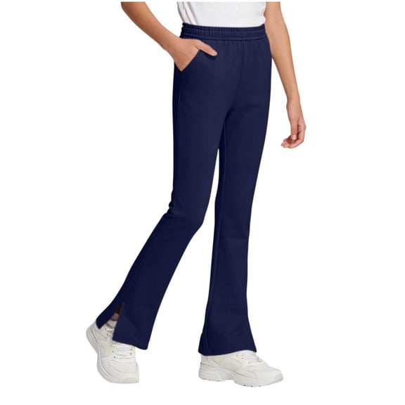 Girls Flare Leggings, Girl’s Side Split Elastic Waist Pull on Yoga Pants with Pockets , Navy, 3-4 Years