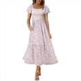 thumbnail image 2 of Vestido Veraniego Midi de Corte A, Holgado, con Escote Cuadrado y Mangas Abullonadas, Estilo Bohemio, con Bolsillos, Estilo 2 M, 2 of 8