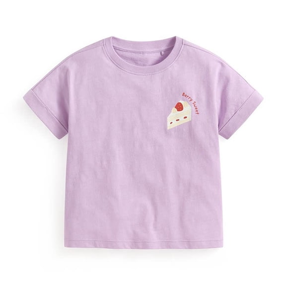 Babcutegg Purple Strawberry Cake Print Short Sleeve Cotton T-Shirt For Girls – Lightweight Casual Crew Neck Top Purple Size 7