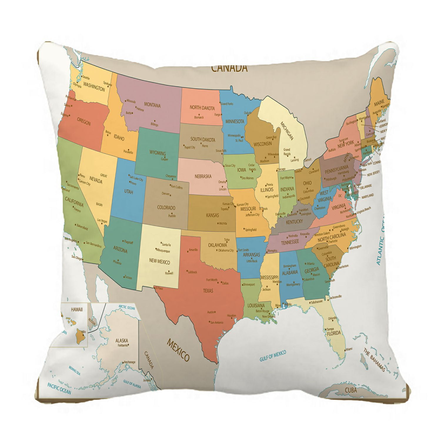PHFZK Educational Pillow Case, Old Retro Color Map of United States