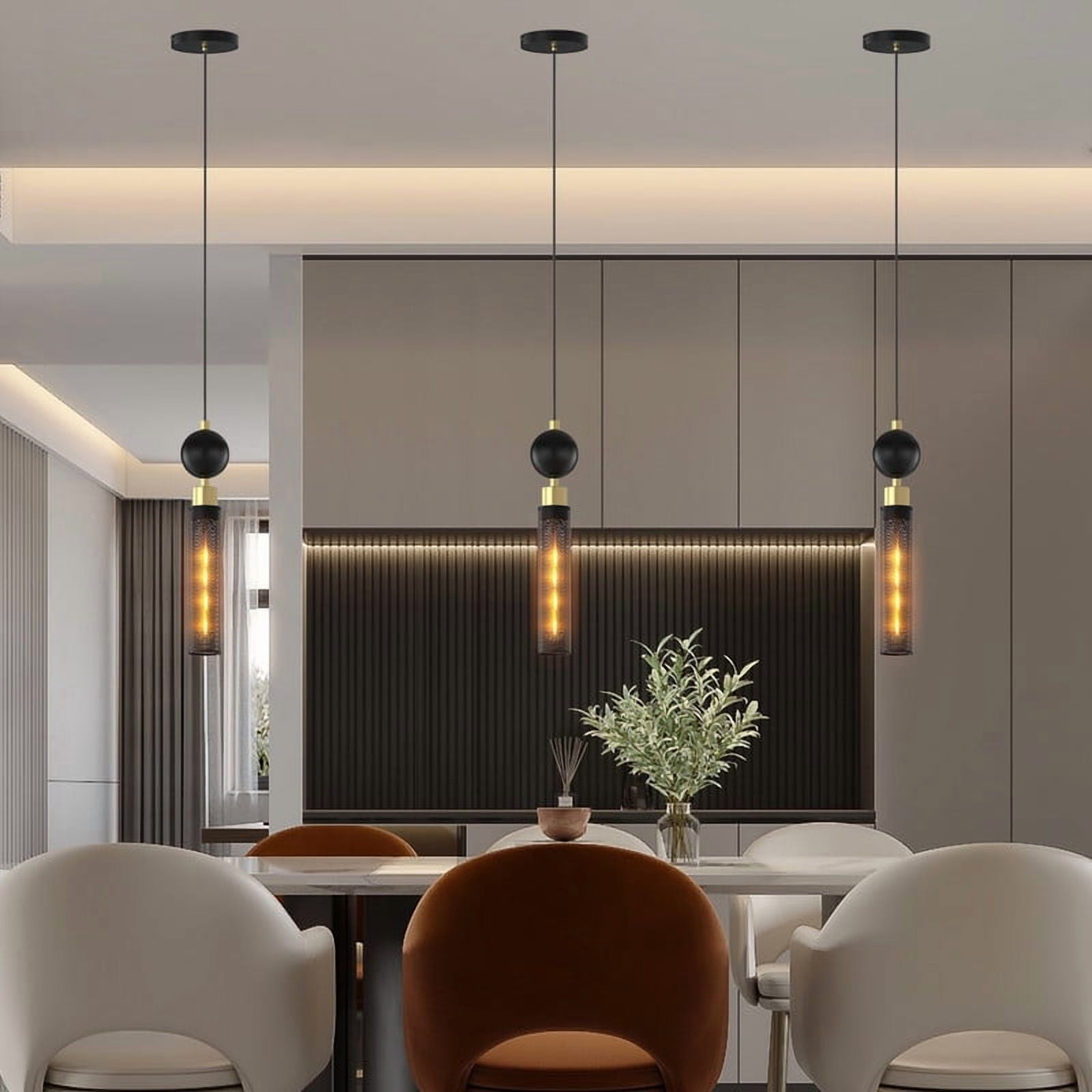 Modern Black Wrought Iron Adjustable Pendant Light - 3-Lamp Industrial Hanging Fixture for Kitchen Island, Dining & Living Room