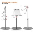 thumbnail image 3 of Support pour Tablette, Support en Aluminium de Grande Taille et Réglable en Hauteur, Support de Tablette de Bureau à Rotation 360° pour iPad, Onglet Samsung,, 3 of 5