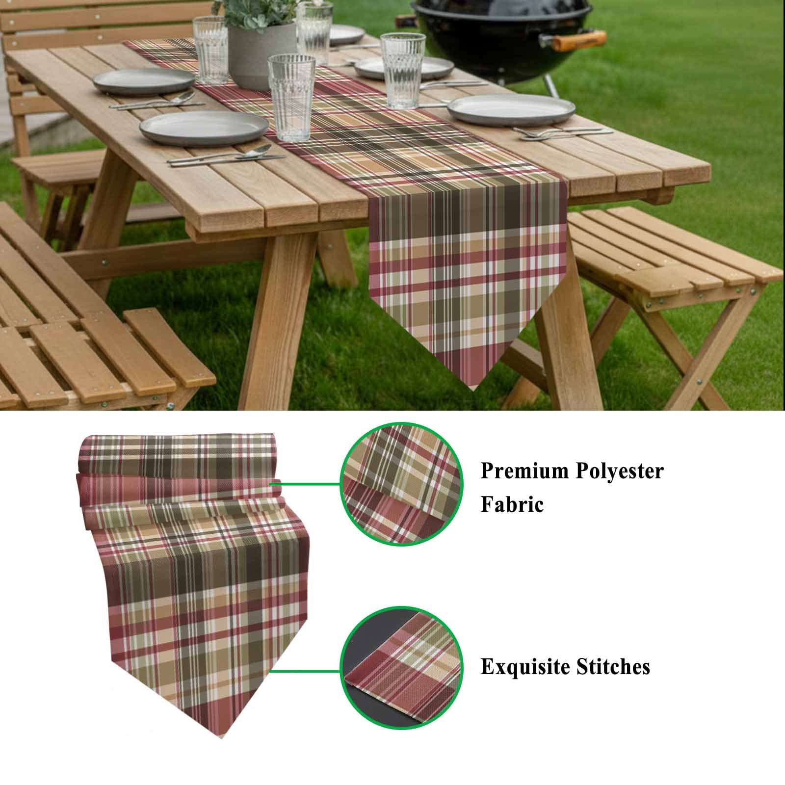 Buffalo Check Table Runner 108 Inches Long Plaid Brown Plaid Vintage Retro Country Table Runners for Dining Room Tabletop Dresser Scarf Home Party Banquet Wedding Holiday Decoration