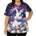 thumbnail image 3 of OIOLOYJM Easter Scrubs Tops for Women 2026 Happy Stretchy Bunny Eggs Print Tops Short Sleeve V Neck Nursing Shirts Soft Plus Size Workwear Uniforms with 2 Pockets Dark Purple 2XL, 3 of 5