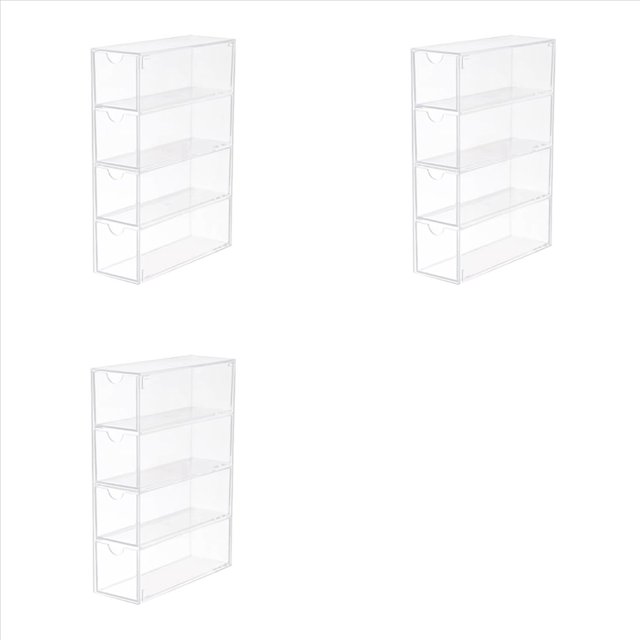 3X Caja de Almacenamiento de Gafas de 4 , Organizador de Gafas Grande, Soporte de Exhibición Apilable Multifuncional, Cosméticos Reutilizables