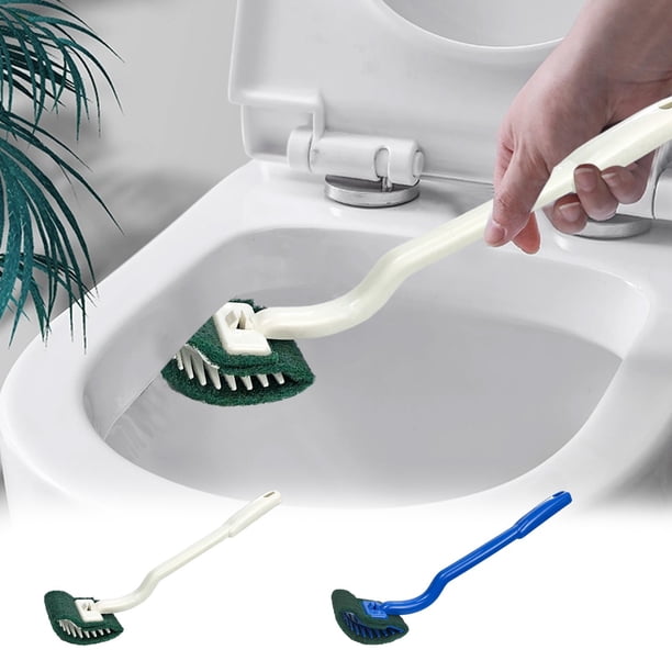 Cepillo de inodoro Herramienta de limpieza de baño | Cerdas de plástico de mango largo | Limpiador de inodoros compacto moderno que no raya | Cabezal lavable de secado rápido | Blanco Azul | 13.77