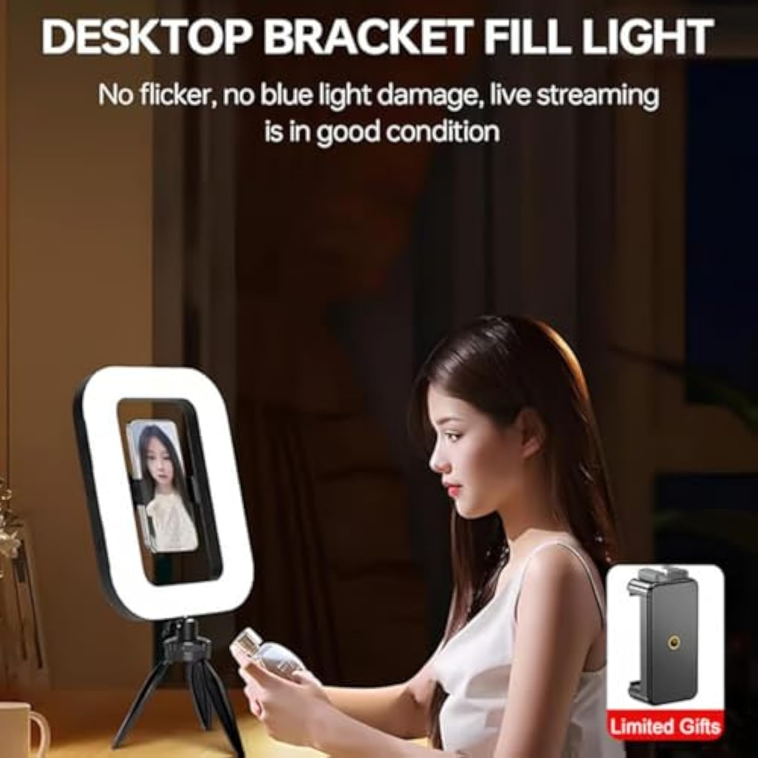 Rechargeable Selfie Portable Ring Light – Adjustable Bicolor Fill Light, Cordless Square Design, LED Ring Light, 4400mah Built-in Battery with 85in Extendable Tripod Stand & Phone Holder (Base)