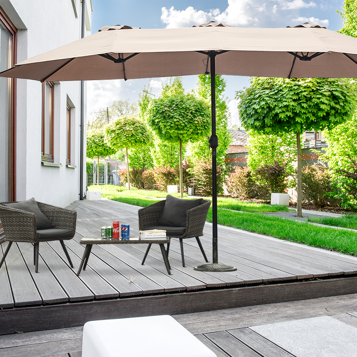 Topbuy 15' Patio Umbrella DoubleSided Outdoor Shade Offset Beige