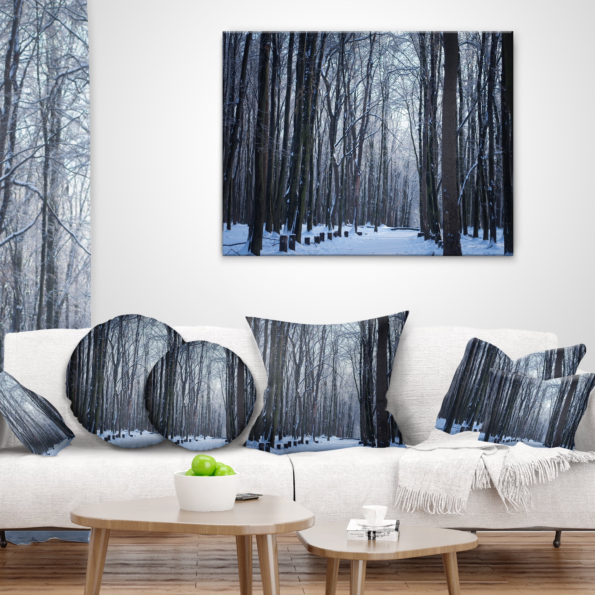 Designart Thick Woods in Winter Forest - Modern Forest Throw Pillow - 16x16