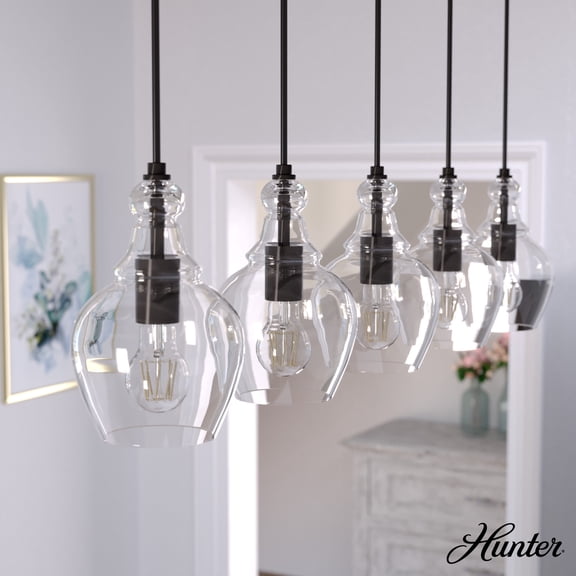 Hunter Maple Park Noble Bronze with Clear Glass 5 Light Linear Cluster Ceiling Light Fixture