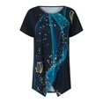 thumbnail image 4 of WEAIXIMIUNG T-Shirts à Col en V pour Femmes Coupe Ample Mode pour Femmes Imprimé Ample Manches Courtes Col Rond Haut Ourlet Irrégulier T-Shirt, 4 of 6