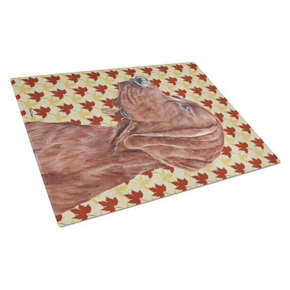 Caroline's Treasures SC9683LCB Redbone Coonhound Fall Leaves Glass Cutting Board Large, 12H x 16W, multicolor