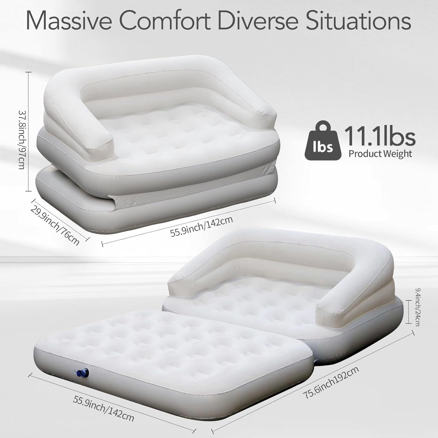 Full Size Inflatable Sofa Bed with Air Pump,2-in-1 Blow-Up Couch and Folding Air Mattress Bed for Home,Camping,and Guests