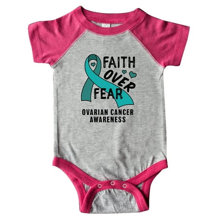 

Inktastic Ovarian Cancer Awareness Faith Over Fear with Teal Ribbon Gift Baby Boy or Baby Girl Bodysuit