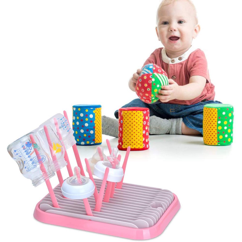 Folding Bottle Drying Rack Space Saving Baby Bottle Drying Rack (Pink