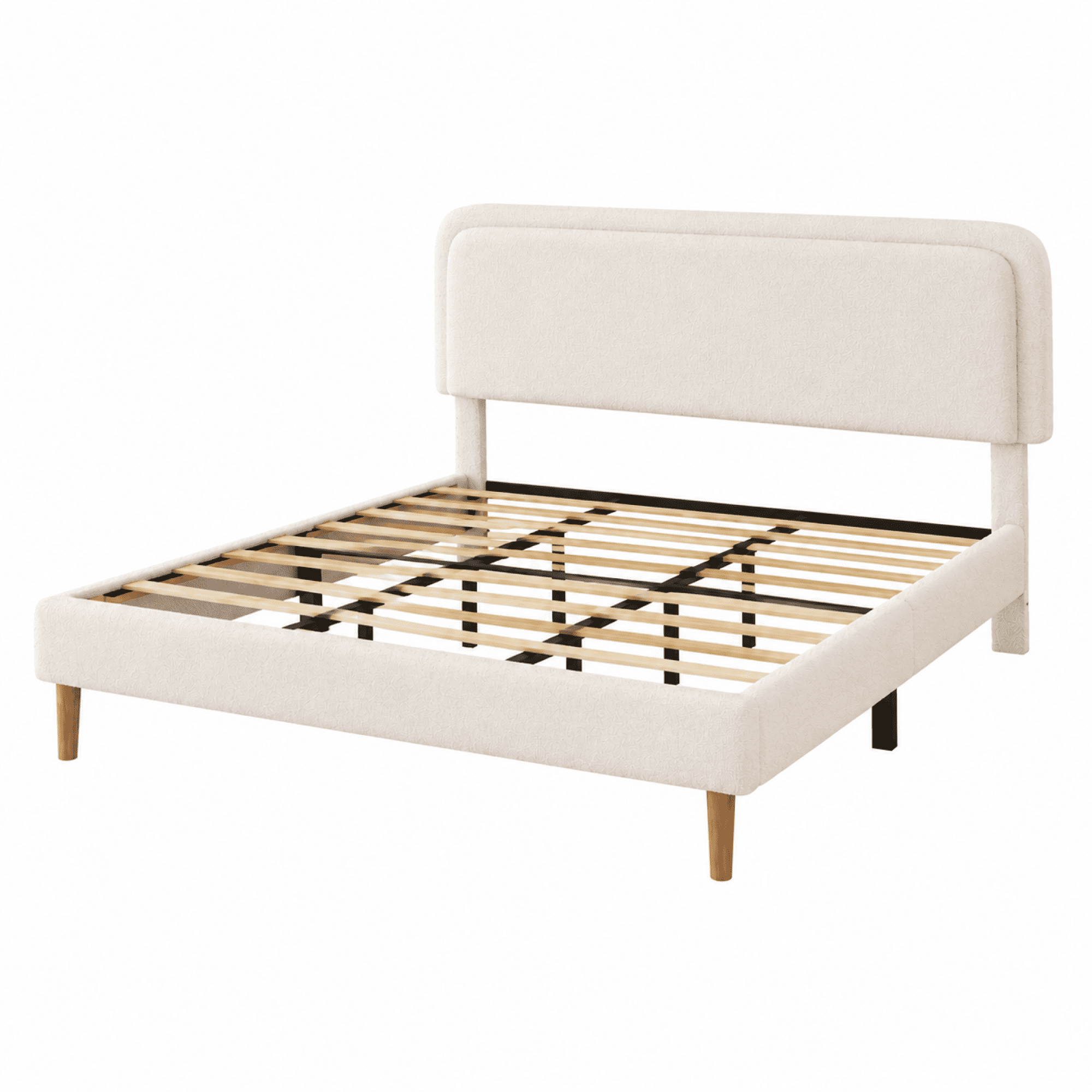 Leumius King Bed Frame,Upholstered Platform Bed Frame with Height-Adjustable Headboard,Sturdy Frame,Quiet Design,Easy to Assemble,Beige