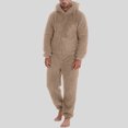 thumbnail image 2 of ZHOGXU Mens Jumpsuit Solid Color Zip Front Hooded Pajamas With Pocket Warm Relaxed Fit Romper Loungewear,Coffee,XXXL, 2 of 6