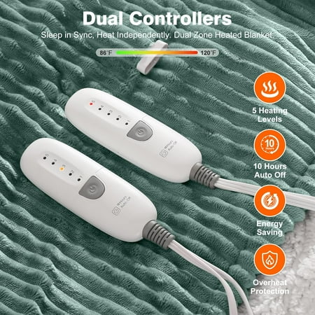 Electric Blanket Queen Heated Blanket Queen Size 84"x90" Dual Control Electric Blanket, 5 Heat Settings & 10 Hour Auto Off with FCC/ETL Certified, Overheat Protection & Machine Washable, Teal