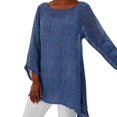 thumbnail image 1 of JUNWELL Hot Blouse Women Solid Color Cotton Linen O-Neck Long Sleeve Irregular Tunic Top Spring Summer Oversized Shirts, 1 of 6
