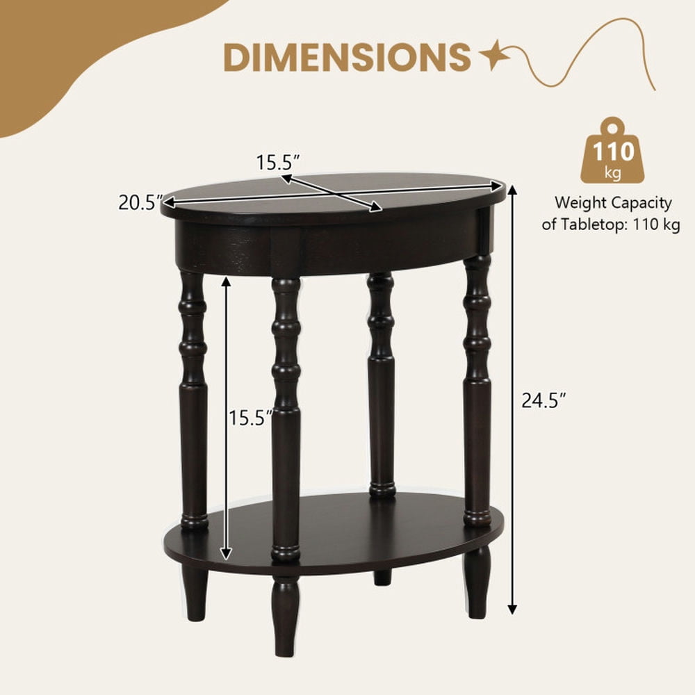 Finihen End Table, Oval End Table, 2-Tier Oval Side Table with Storage Shelf and Solid Wood Legs, Sofa Side Table, Bed Side Table, for Living Room, Bedroom, Espresso Finihen End Table, Oval End Table, 2-Tier Oval Side Table with Storage Shelf and Solid Wood Legs, Sofa Side Table, Bed Side Table, for Living Room, Bedroom, Espresso