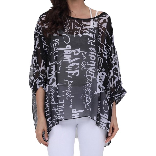 Blusa de gasa para mujer, manga de murciélago floral, cubierta de playa, camisa tipo túnica suelta, Tops