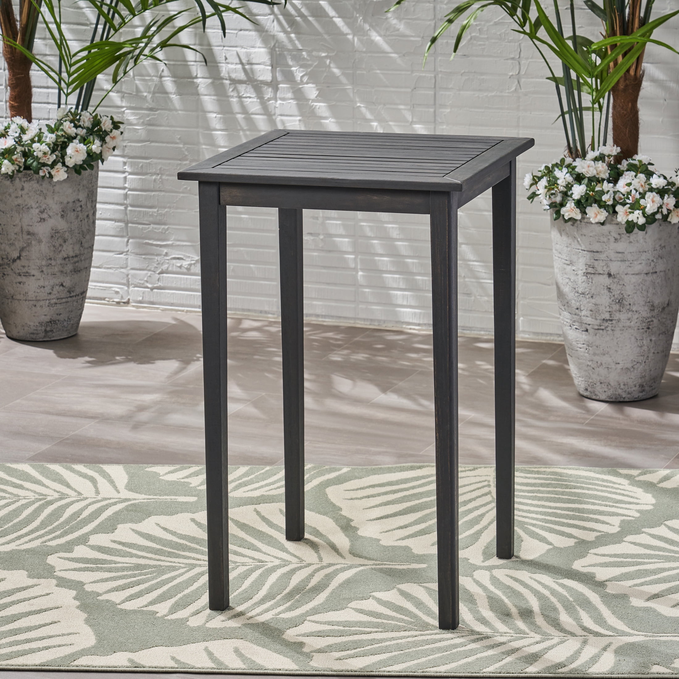 Noble House Polaris Outdoor Acacia Wood Bar Table in Dark Gray