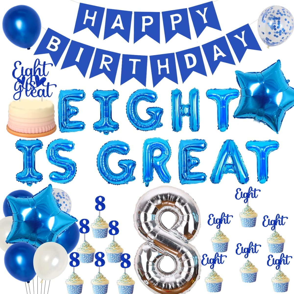 Eight Is Great Birthday Decorations Blue, Boys 8th Birthday Party Supplies with Blue 12inch Balloons Happy Birthday Banner Backdrop Decor, Royal Blue 8 Years Old Boy Birthday Party Decor - Walmart.com