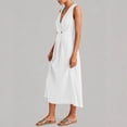 thumbnail image 5 of Pounoo Robes Portefeuille Ceinturées pour Femmes Coupe Décontractée Silhouette Fluide Tissu Léger Style Vacances Robes Midi Cadeau, 5 of 5