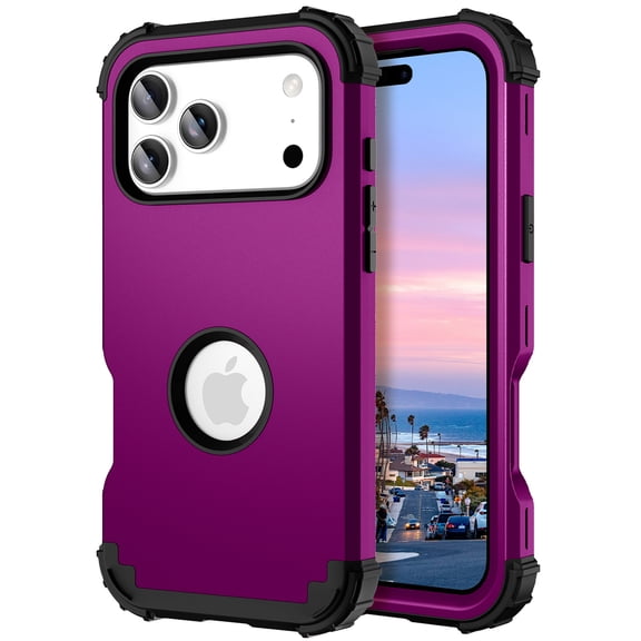 Compatible with iPhone 18 Pro Max Case, 3 Layer Hybrid Hard PC Soft Silicone Heavy Duty Shockproof Bumper Protective Phone Case Cover for iPhone 18 Pro Max, Purple