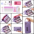 thumbnail image 5 of Canvas Pencil Pouch with Handle, Extra Large Capacity Storage Organizer Pen Pencil Makeup Zipper Bag Fabric Cute Simple for Stationery, School Supplies, Cosmetics by GMYLE (Triangle Purple), 5 of 6