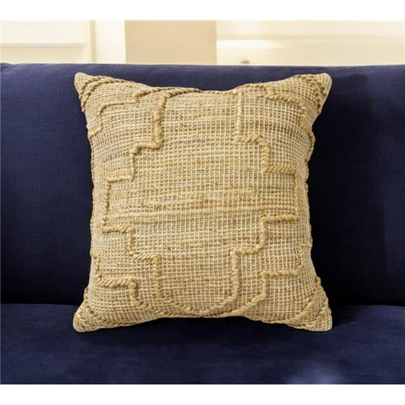 HomeRoots 549455 22 in. Natural Trellis Jute Throw Pillow with Embroidery