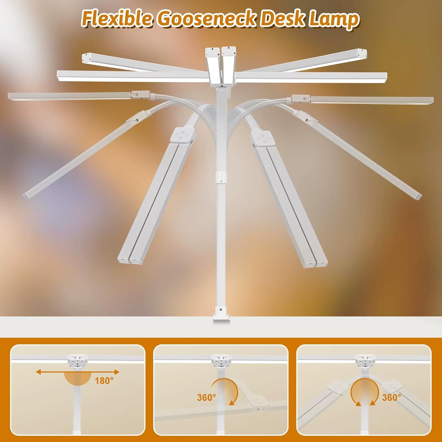OptiLite White Clamp-On LED Desk Lamp, Dimmable Adjustable Arm Task Light with Touch Controls