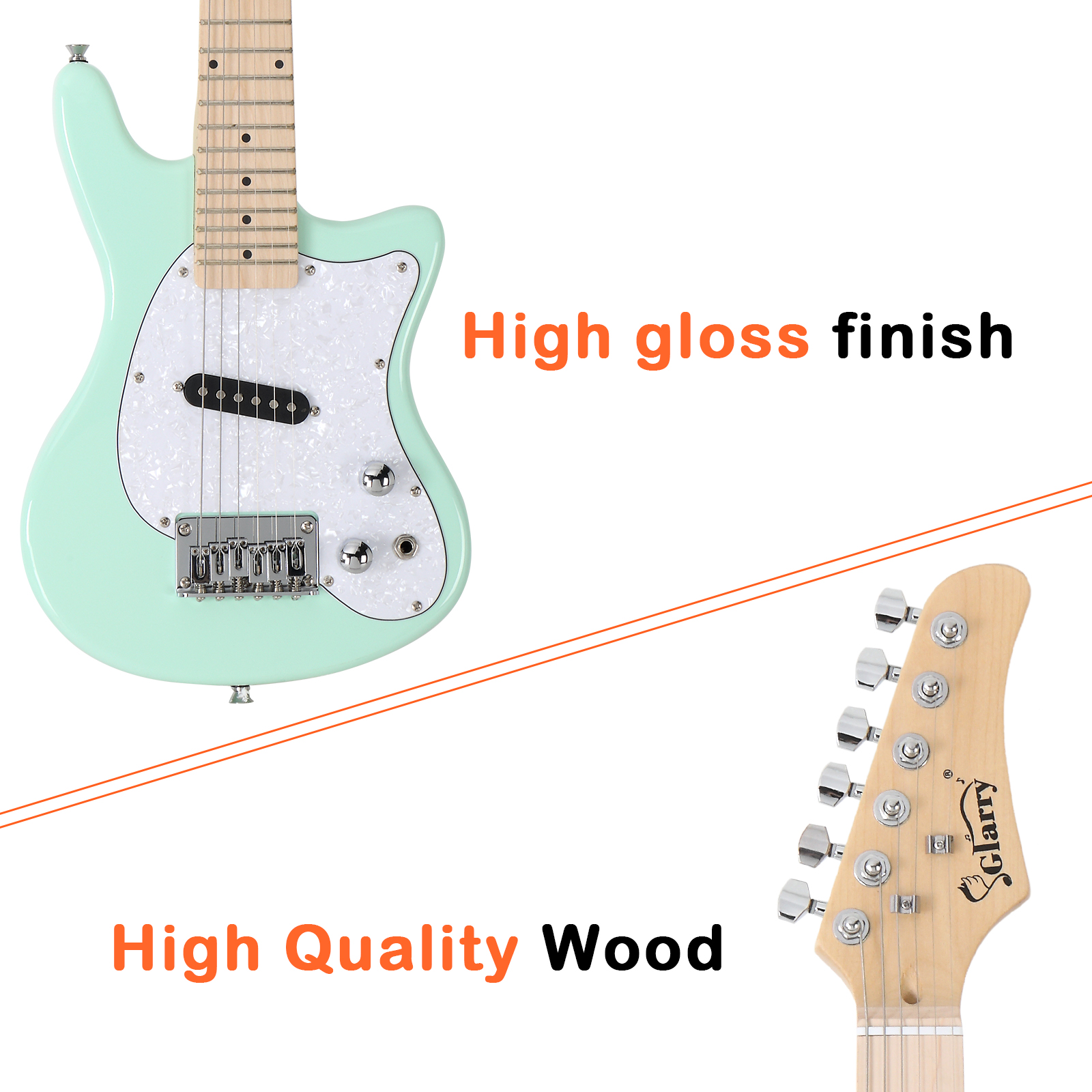 Glarry 30in Kids Electric Guitar Kit Beginner with 5W Amp, Bag, Strap, Plectrum Cord, Wrench Tool, Green