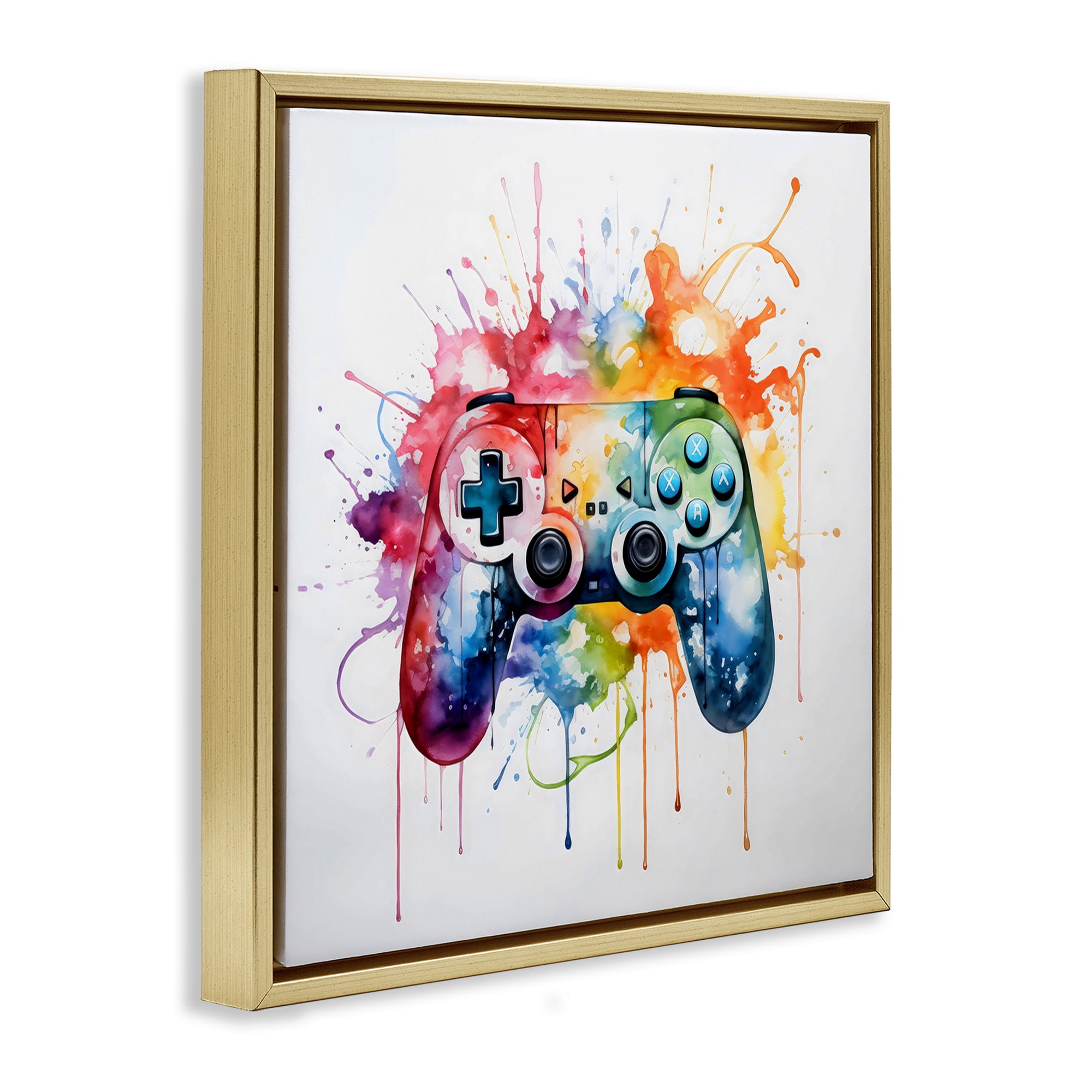 Stupell Industries Colors of Gaming Splatter Gold Framed Floater Canvas Wall Art, design by Creative Studio