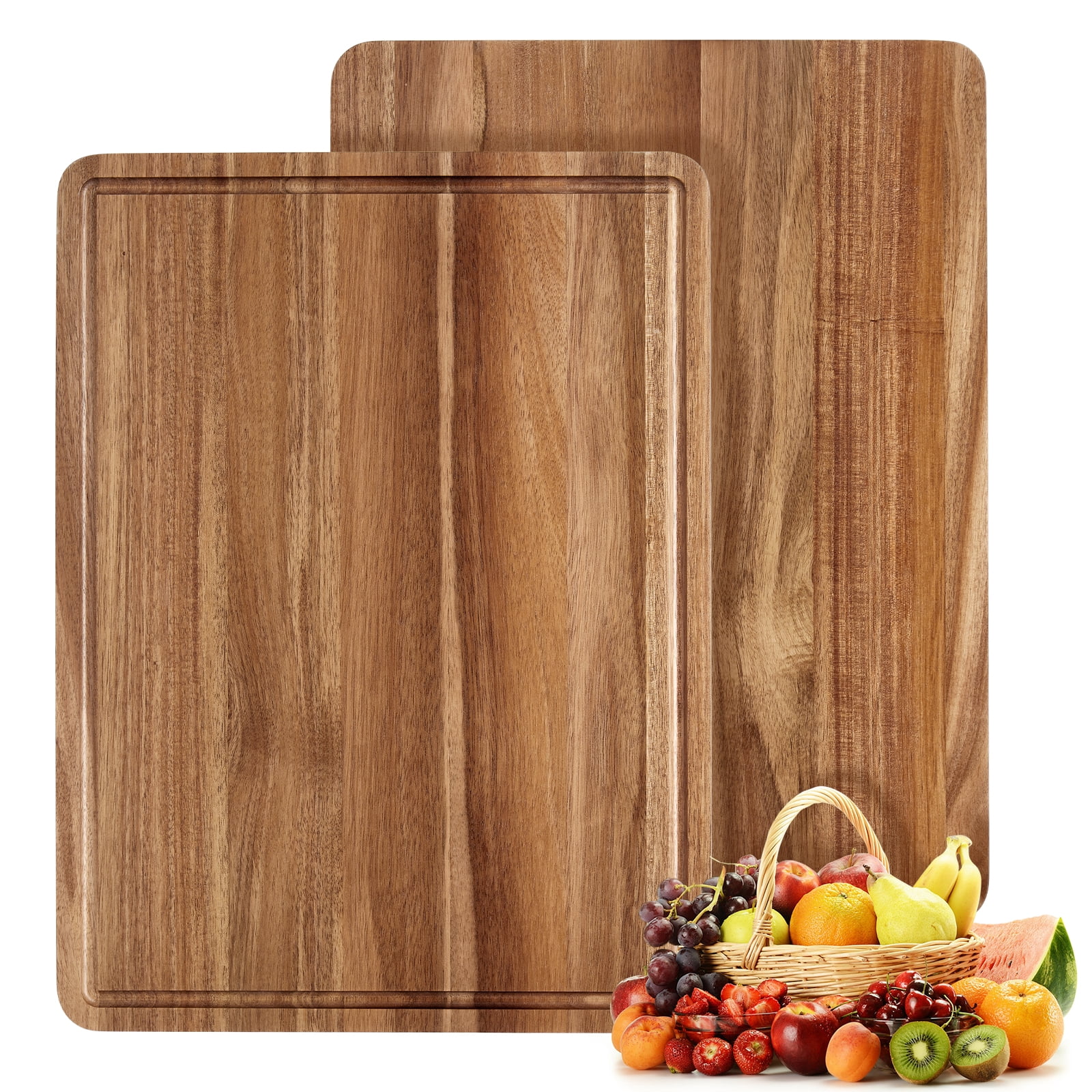Extra Large Acacia Wood Cutting Board 20"x15" – Reversible Wooden Butcher Block for Kitchen with Deep Juice Groove, Side Handles – Chopping Board & Serving Tray for Meat, Vegetables, Cheese