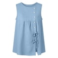 thumbnail image 5 of Sevevn Women's Summer Sleeveless Button Down Tank Top Casual Round Neck Drawstring Waist Flowy Tunic Blouse Blue M, 5 of 7