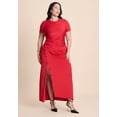 thumbnail image 3 of ELOQUII Women's Plus Size Slinky Dress W Buttons, 3 of 6
