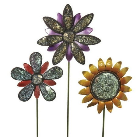 Diva At Home Set of 3 Decorative Mosaic Flower Garden Stakes