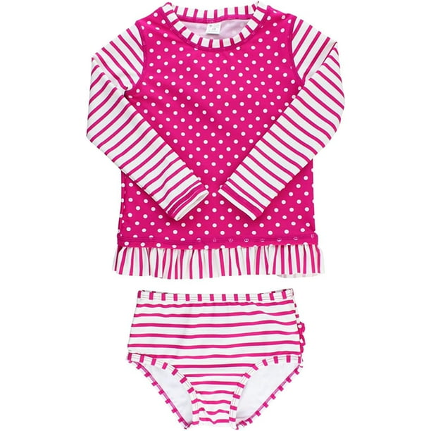 Baby/Toddler Girls Rash Guard 2Piece Swimsuit Set Long Sleeve Bikini with UPF 50+ Sun