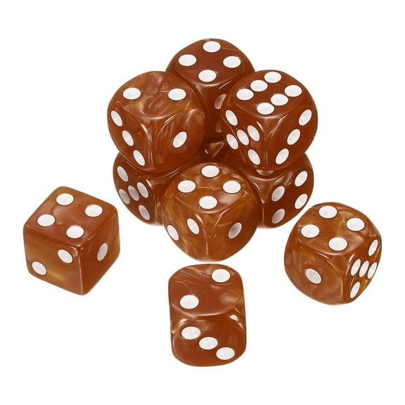 10Pack 6 Sided Colored Standard Dice, Acrylic D6 Mini Polyhedral Pearl Pattern Game Dice Set for Table Games or Math Learning, Brown/White Point