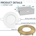 thumbnail image 2 of Luxrite 4 Inch Ultra Thin LED Recessed Light J-Box, 10W, 5CCT, Dimmable, 750 Lumens, Brass Trim, 2 of 7