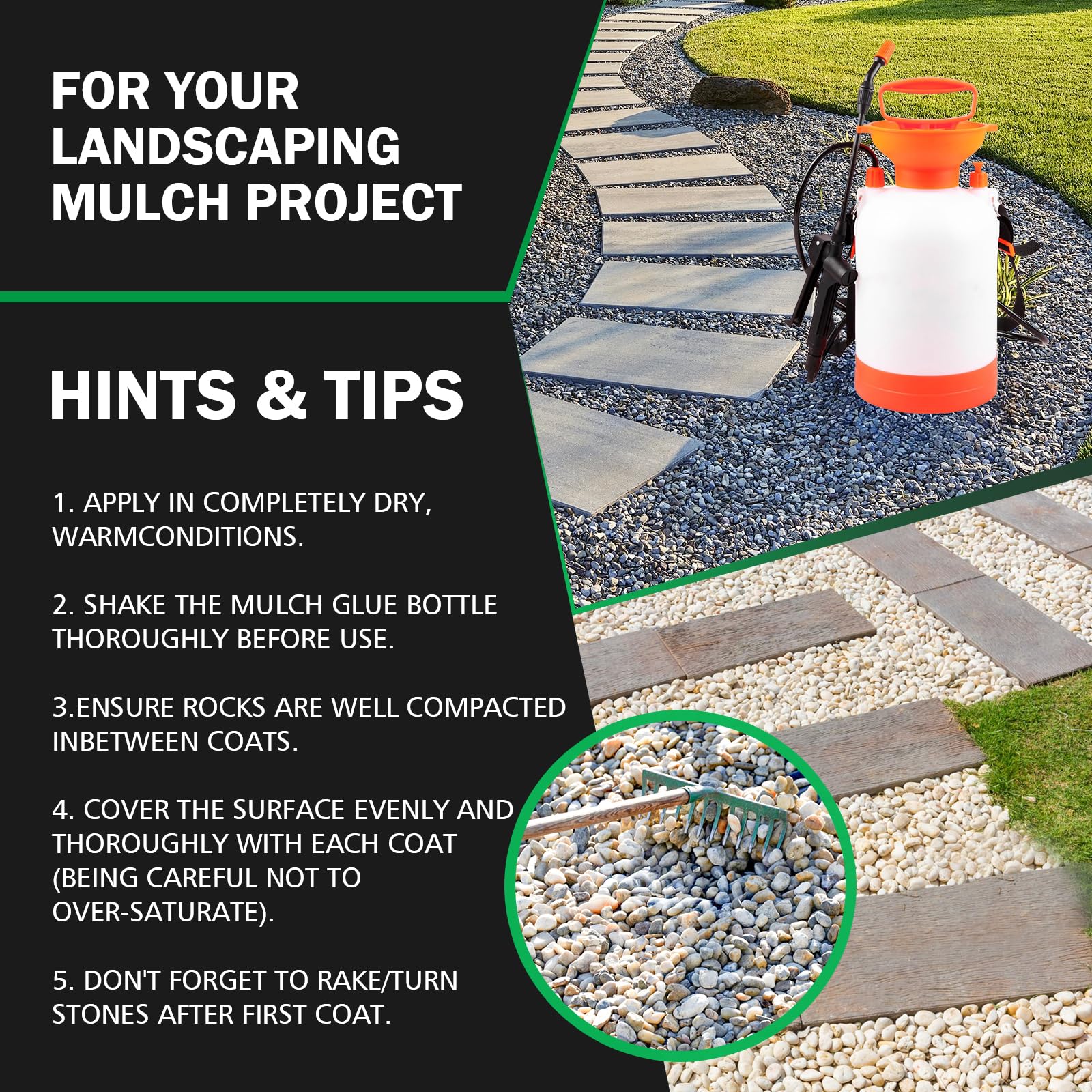 Mulch & Gravel Glue Binder - 1 Gallon, Fast-Dry Landscape Adhesive To Lock Rocks, Mulch & Pine Straw